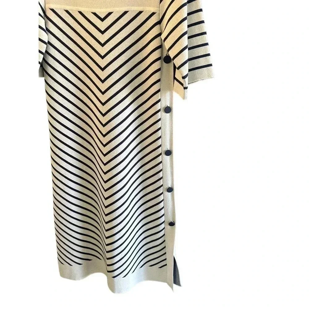 Tory Burch White &‎ Blue Half Sleeve Square Neck Anya Chevron Dress Size XS